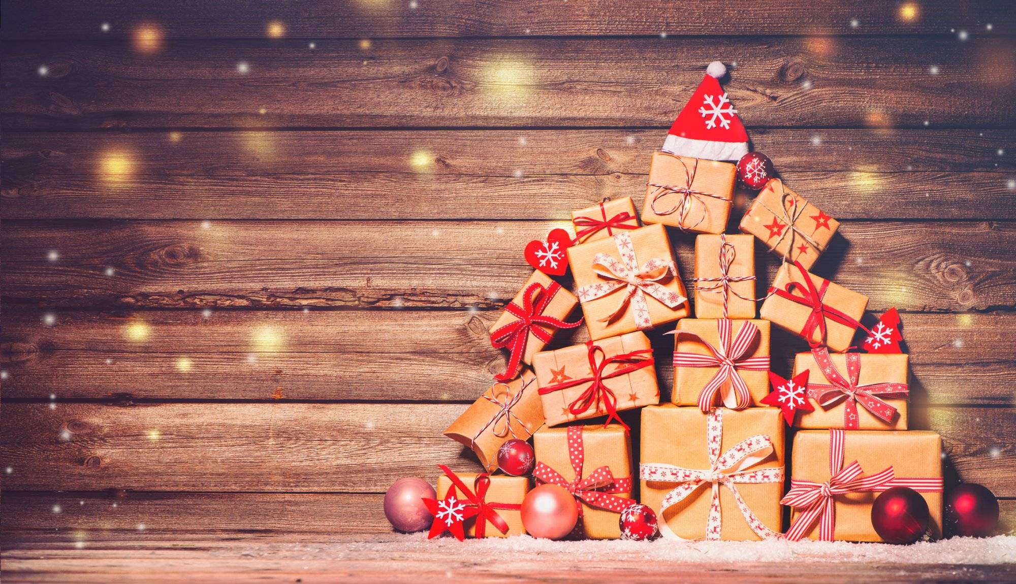 Christmas background with decorations and gift boxes Christmas background with decorations and gift boxes