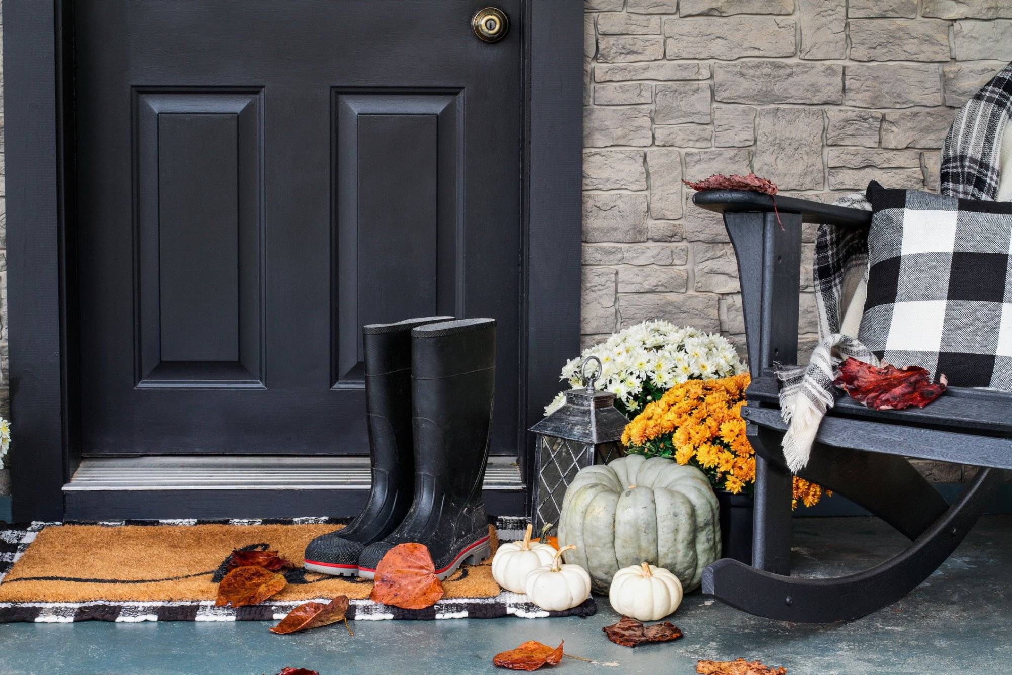 Front Porch Decorated for Autumn with Buffalo Plaid Front Porch Decorated for Autumn with Buffalo Plaid